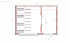 Modern Sauna 2,3x3,4 m aus Kieferholz vollisoliert